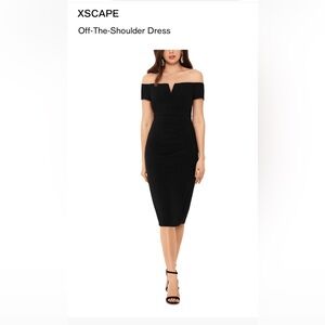 Xscape Black Off-Shoulder Midi Dress